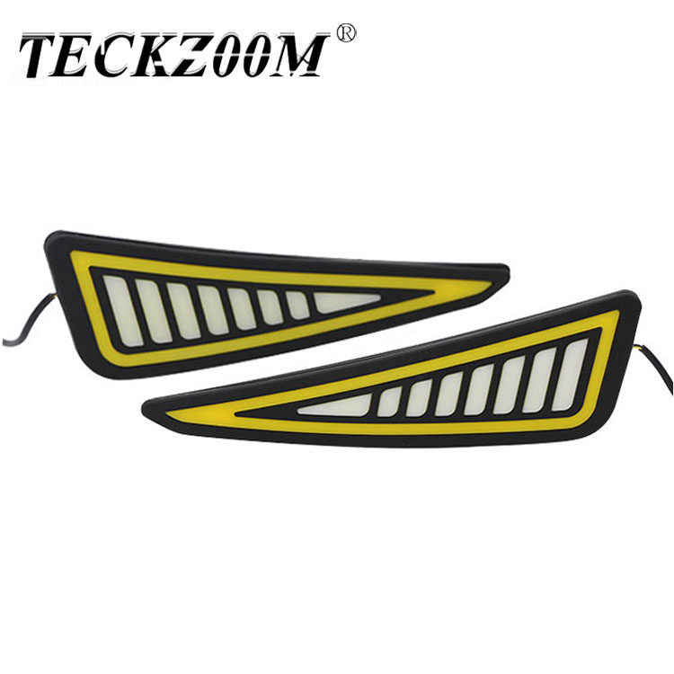 

TECKZOOM New Car Accessories Cob LED Drl Daytime Running Light Triangle Cob LED Switchback DRL White Amber Turn Signal Strip, As pic