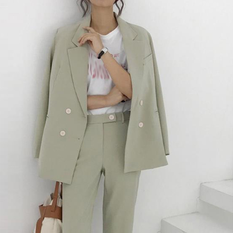 

Women Casual Office Lady Notched Blazer & Pant Pant Suit Vintage Light Green Office Wear Women Suits Female Formal Suit Woman, Black