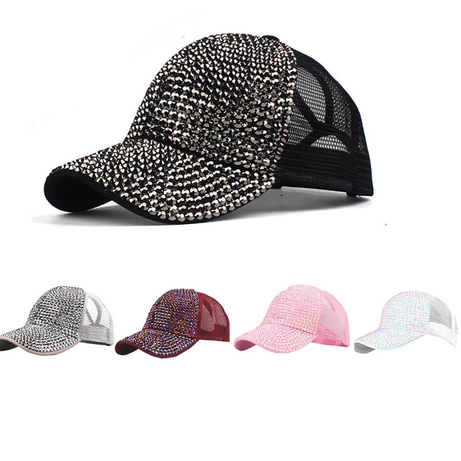 

women hat summer Women Rhinestone Hat Female Baseball Cap breathable mesh Bling Diamond male baseball cap casquette homme A8 ps0375, Blue;gray