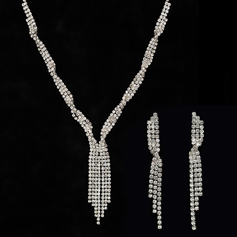 

Fully-jewelled Tassels Necklace Earrings Suit Wind Pendant Product Sweater Chain, Picture color