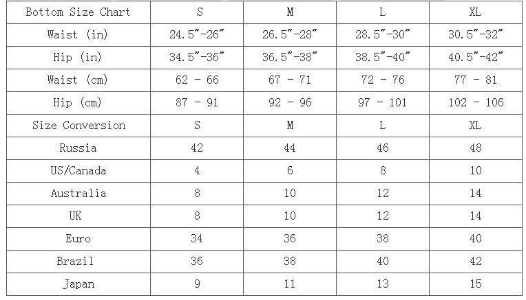 Brazilian Size Chart