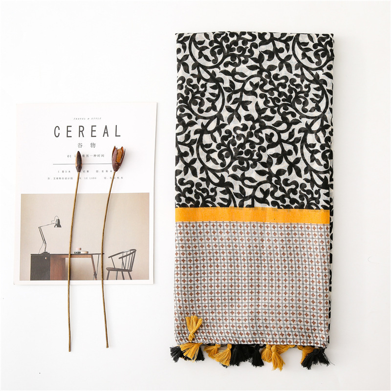 

Cotton Scarf Woman Jibaida Black Totems Shivering Manual Pendeloque Cut Student Long Fund Shawl Dual PurposeNew Hot Fashion