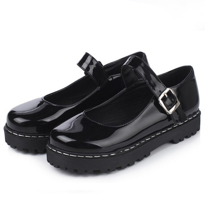

Women Wedge Pumps Solid Patent Leather Platform Shoes Buckle Shoes Female Office Work Shoes, Black