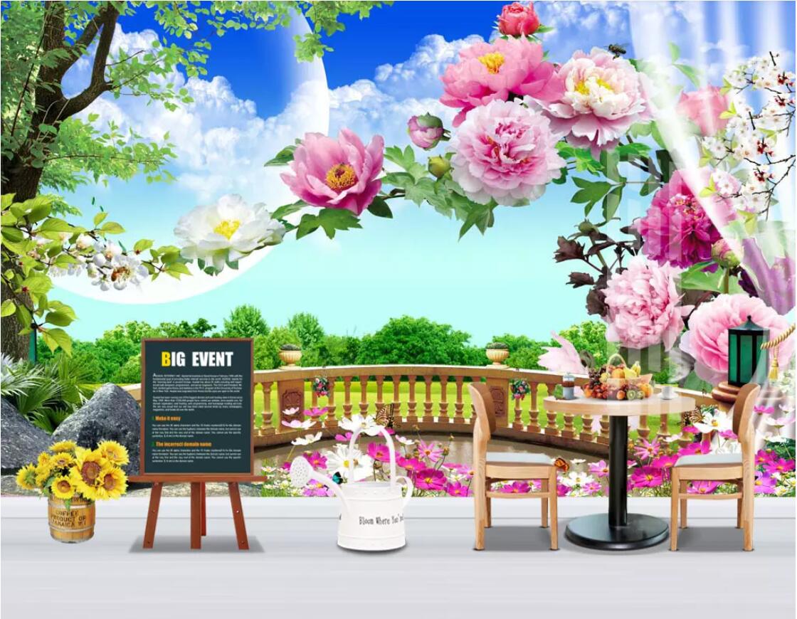 

3d wallpaper custom photo murals European garden balcony grassland landscape peony flower rose 3d wallpaper for walls 3 d living room, Picture shows