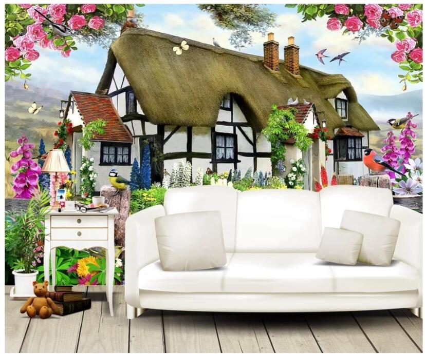

3d wallpaer custom photo Idyllic English country cottage rose garden tv background 3d wall murals wallpaper for walls 3 d home decor, Non-woven wallpaper