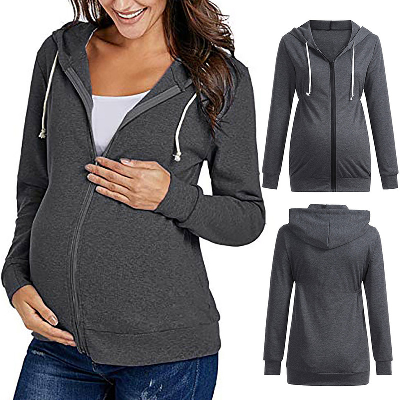 Maternity Women Hooded Jacket Women's Warm Clothes Long-sleeved Sweater Solid Color Pregnant Women Shirt Pregnant Coats