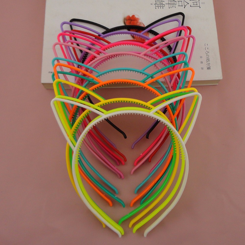 10PCS 6mm Assorted Colors Cat Ears Shape plastic hair headbands with small teeth,Sweet Princess hairbands,kids hair accessories-image-436185744