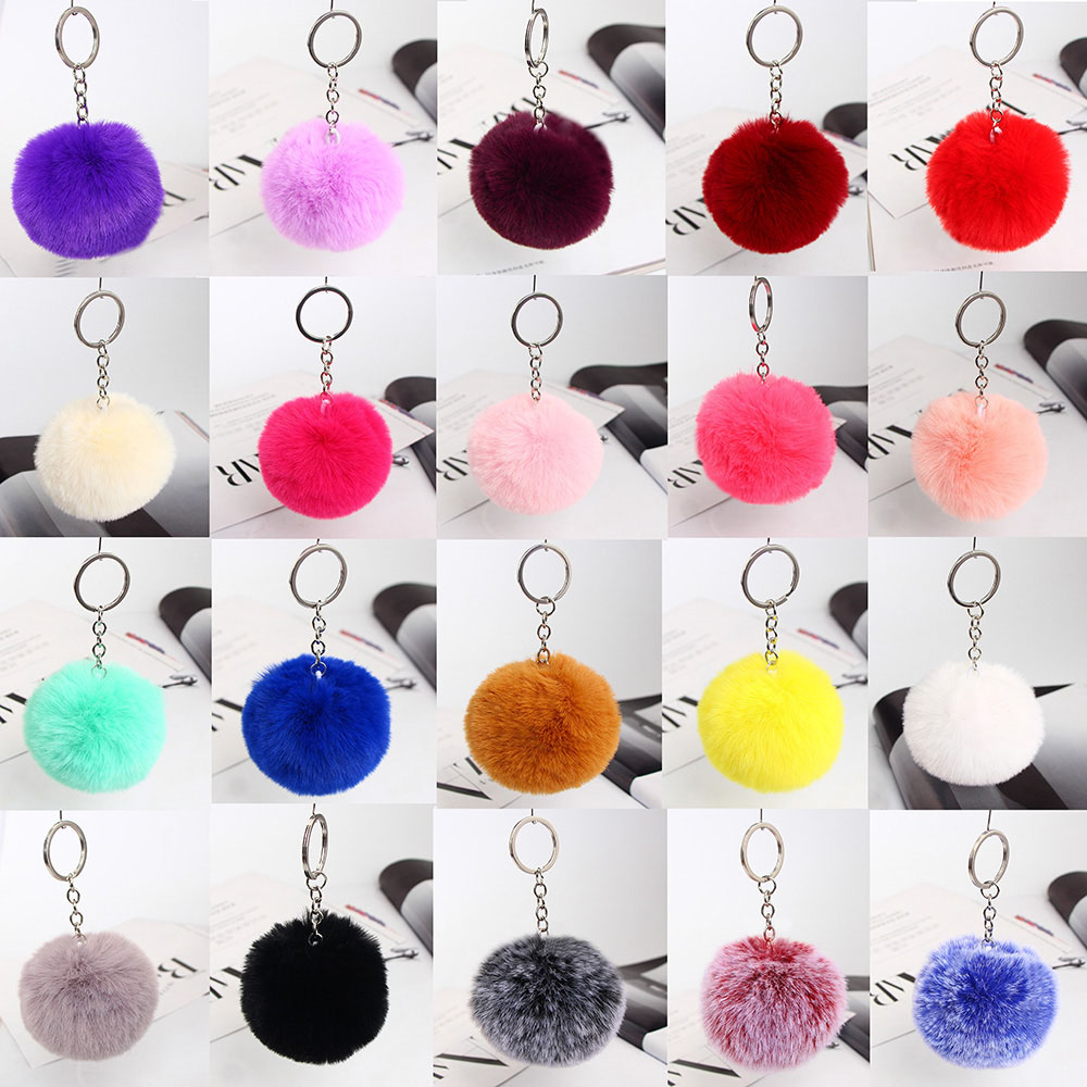 

Fluffy Fur Pom Pom Keychain Soft Faux Rex Rabbit Fur Ball Car Keyring Pompom Key Chains Key holder Women Bag Pendant Jewelry