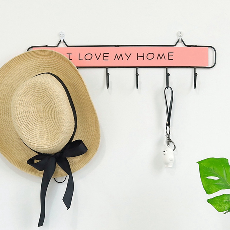 

I Love My Home Wall Mounted Clothes Hanger 4 Hooks Hat Key Holder Laundry Coat Rack Hanging Storage Shelf For Home