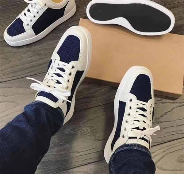 

Newest Red Bottom Sneaker Junior Spikes Mens Trainers Flat Version Multi AC Seavaste Sneaker Low Top Wedding Party Shoes with BOX, Color 6