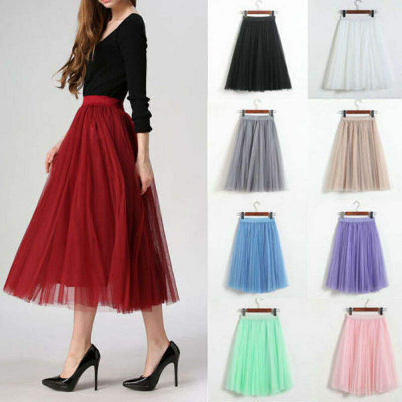 

Imcute Brand 2020 Women Tutu Tulle Skirt Vintage Midi Pleated Skirts Womens Skirts Bridesmaid Wedding faldas Mujer saias jupe, Black