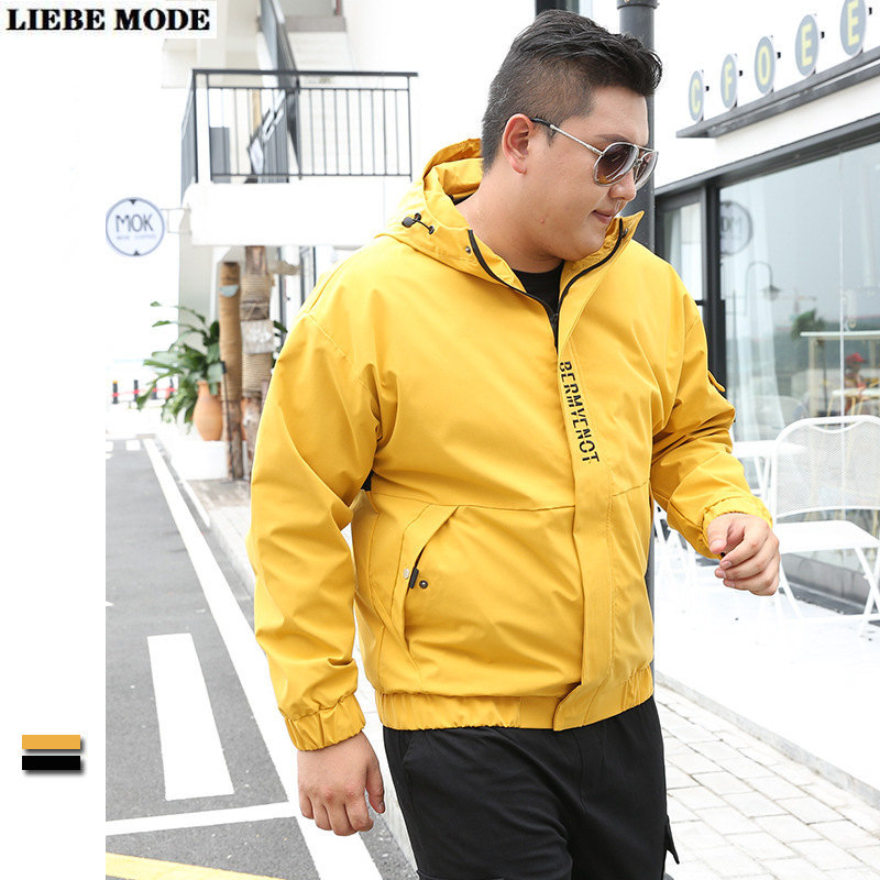 

6XL 7XL 8XL Big Plus Size Letter Print Hooded Jacket Men Black Yellow Tactical Bomber Coat Male Spring Streetwear Loose Outwear