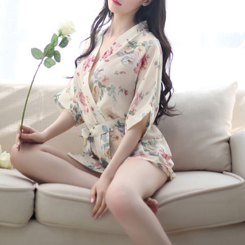 

Women Floral Robe Bridal Dressing Gown Wedding Kimono Sleepwear Short Style Gift, Black