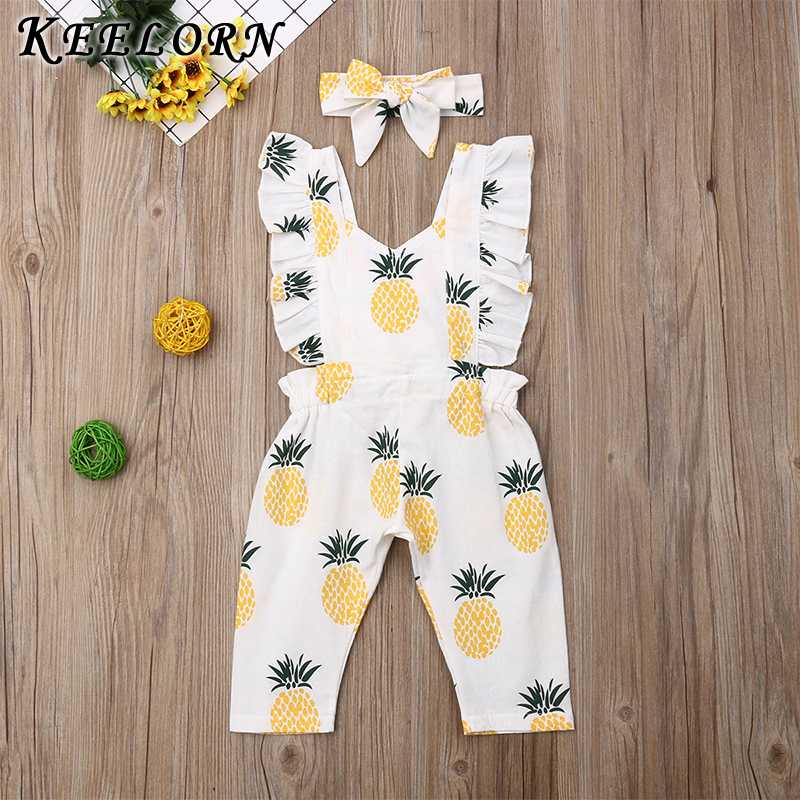 

Keelorn Baby's Sets New Newborn Girls Pineapple Romper Clothes Ruffle Sleeve Jumpsuits with Headband Casual Outfits Clothing, Ah563 white