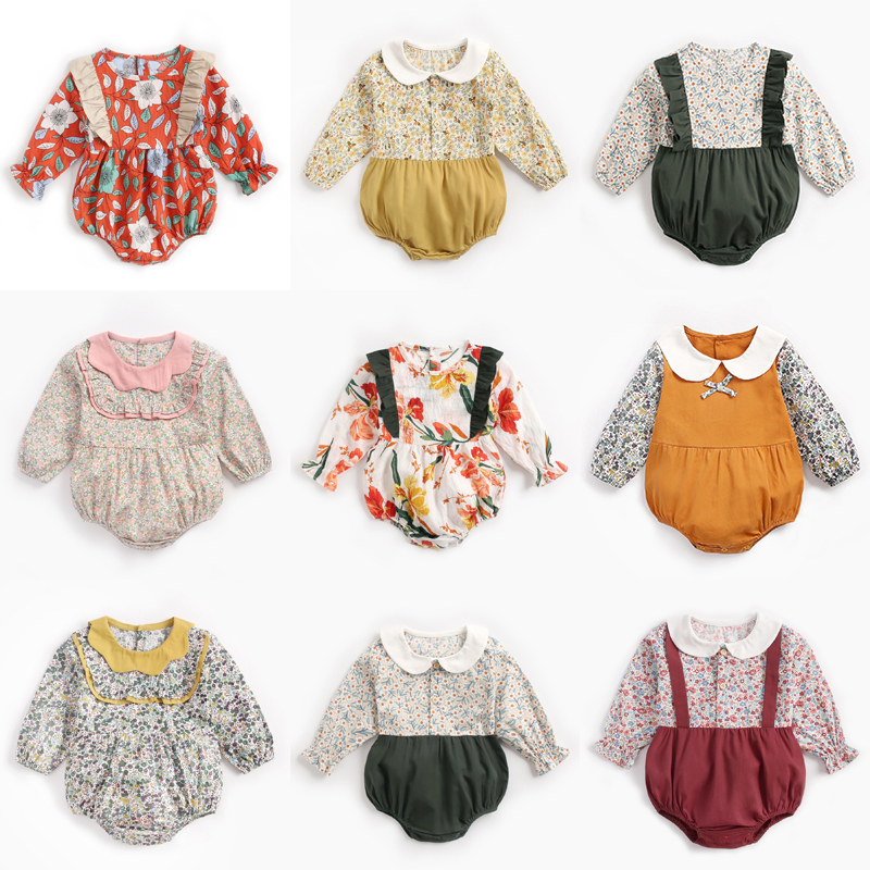 

Newborn Long Sleeve Floral Romper 13 Color Cute Baby Spring 2021 Rompers Snap Button Triangle Newborn Baby Girl Rompers 20011301, #1