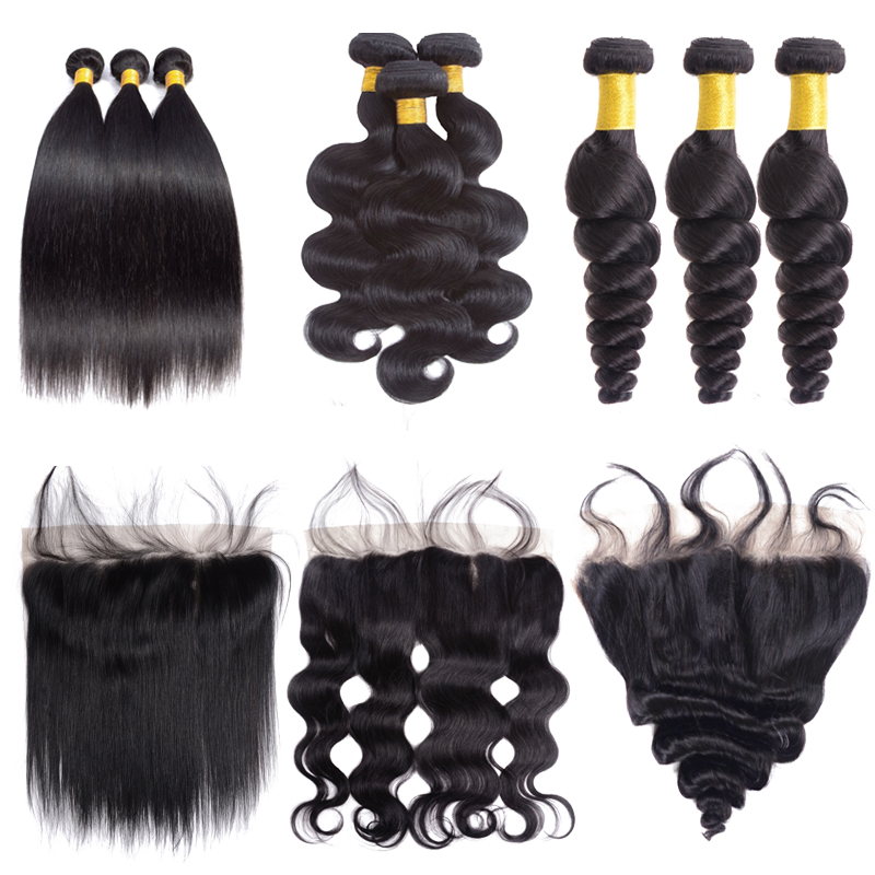 

9A Brazilian Straight Body Wave Loose Wave Hair 3 Bundles With 13x4 Ear To Ear Lace Frontal Closure Human Hair, Natural color