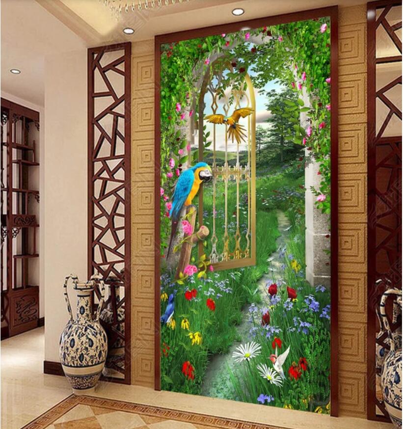 

3d wallpaper custom photo the mural 3D porch flower and bird door cave landscape wall decorative muals wall paper for walls 3 d, Sky blue