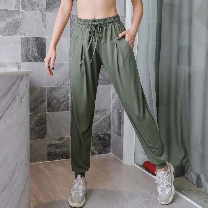 

BINAND Pocket Sports Pants Women Loose Fitness Pants Quick Drying Yoga High Waist Running Trouser Rayon Women Sportswear, Black