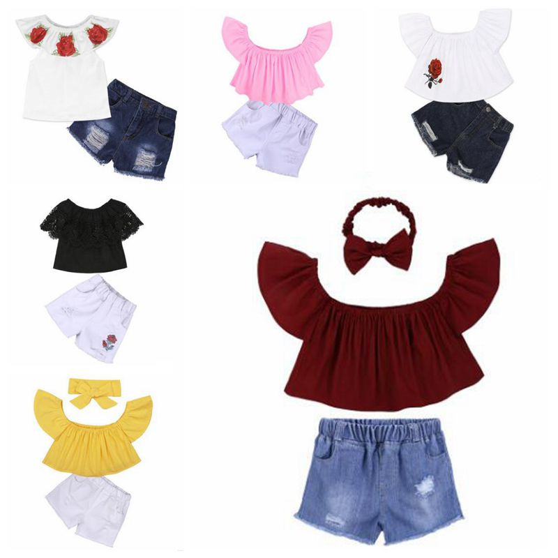 2019 Toddler Kids Baby Girl Dress Floral Off-Shoulder Vest Tops+Dress Outfit Set