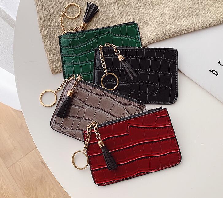 

DHL 50pcs Alligator print Coin Purses Women PU Short Flap Min Card holder Tassel Keychain Card Purse