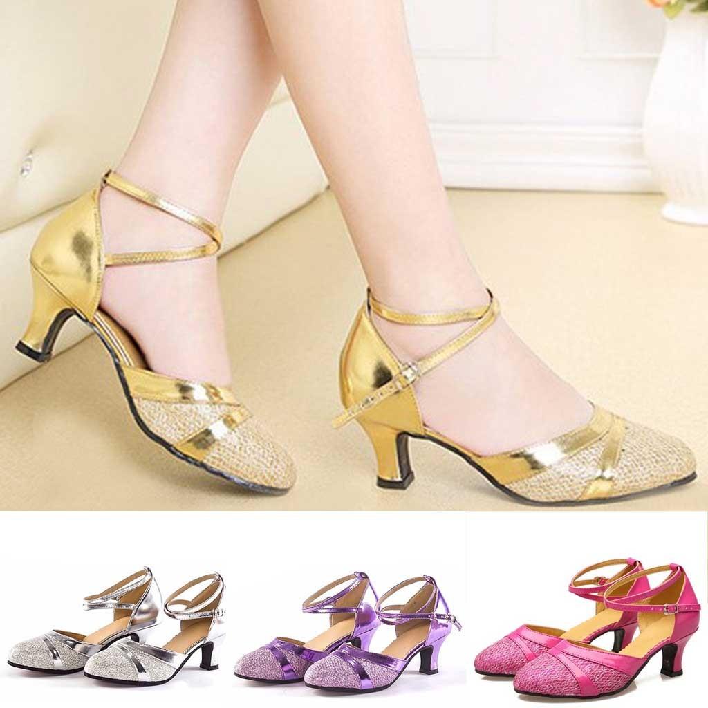 Vente chaude-ONTO Chaussures Bout fermé Semelle intérieure en daim Valse Tango Salsa Dancing Med Heels