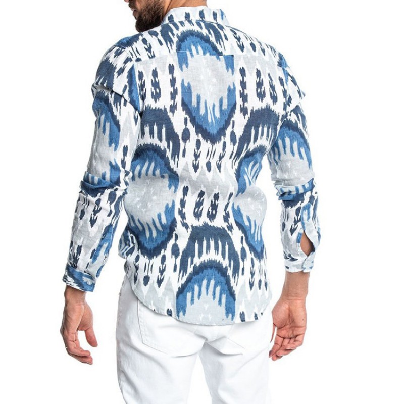 

B Men's Slim Shirt Long-sleeved Shirt Gentleman Lapel Fashion Printed, White;black