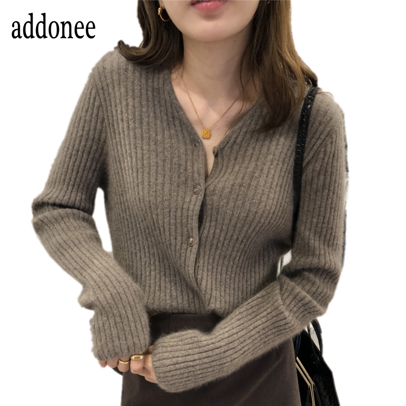 

2020 New Spring Autumn Women Ladies 100% Cashmere Wool Knit V-neck Shirt Cardigan Sweater Fashion Soft And Comfortable Coat Sexy, Beige-dks