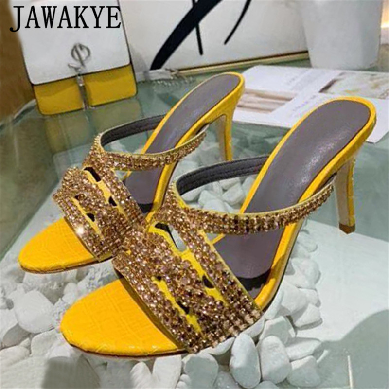 

Bling bling Rhinestone high heels Slippers Women Chain Crystal Sandals Summer Party dress Shoes Sexy wedding shoes, Black