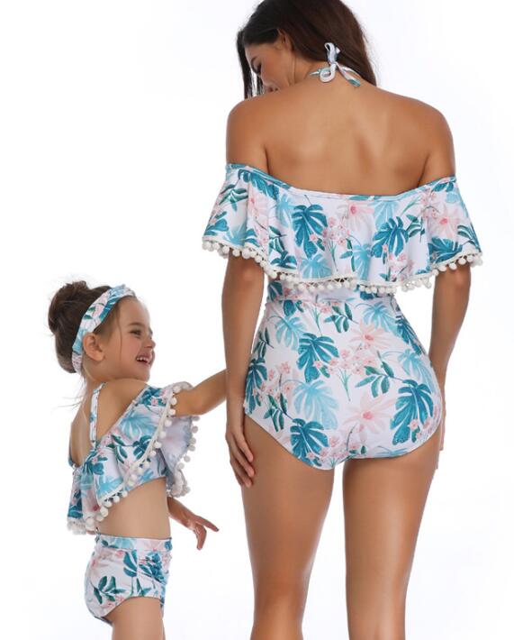 

cheap parent child leopard print kids girl one piece printed high waist covering stopach thin sexy yakuda flexible stylish bikini sets