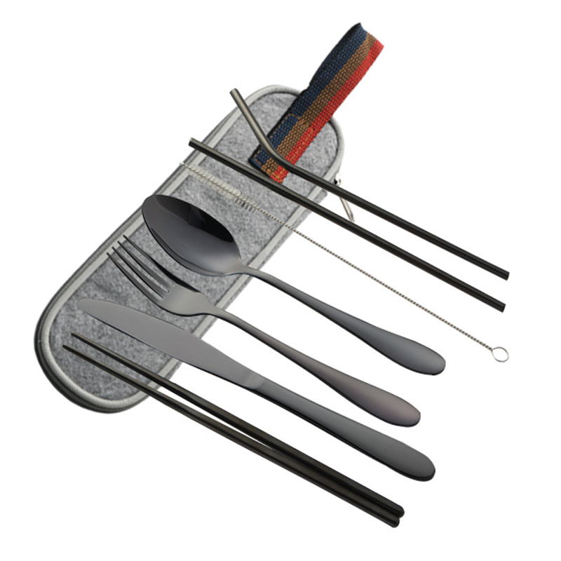 

Stainless Steel Cutlery Set Portable Utensils Flatware Case Straw Outdoor