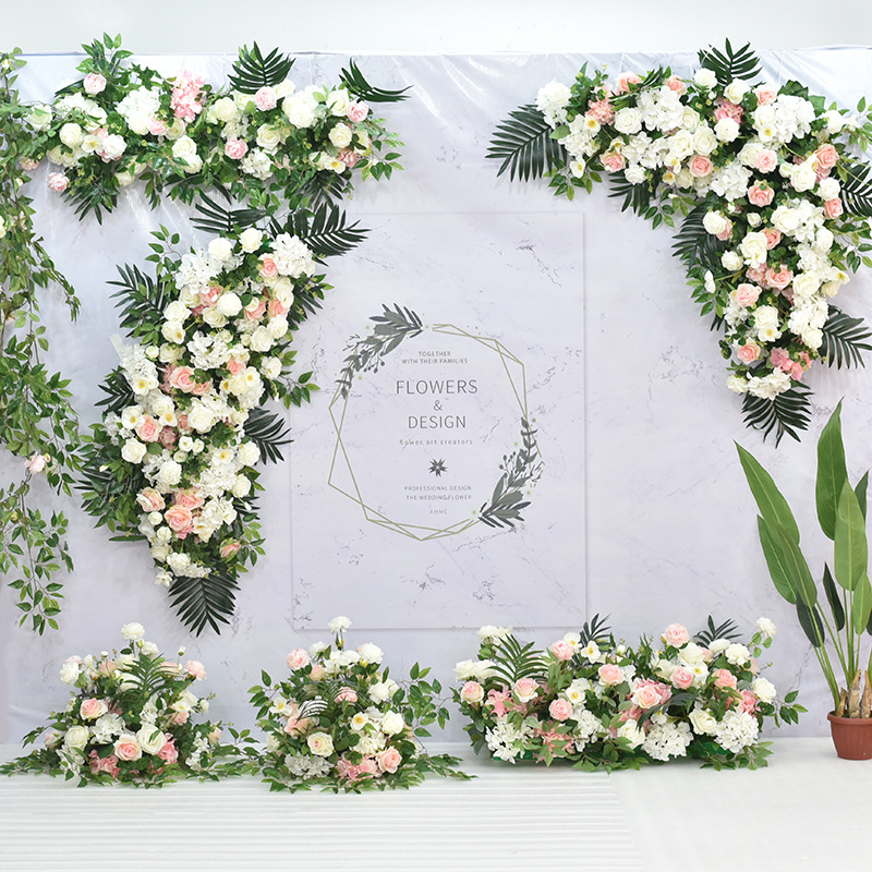 

European wedding arch decor artificial flower wedding props fake flower row background T stage road lead wall, Style g