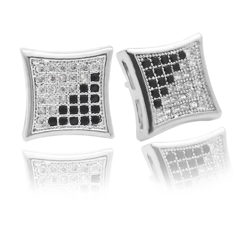 

hot-sale hip hop full diamonds ear studs for men geometry black rhinestone gold stud earrings alloy diamond square jewelry