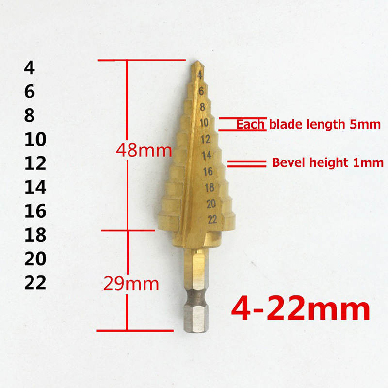 

4-12 4-20 4-32 mm HSS Titanium Coated Step Drill Bit Drilling Power Tools for Metal High Speed Steel Wood Hole Cutter Cone Drill