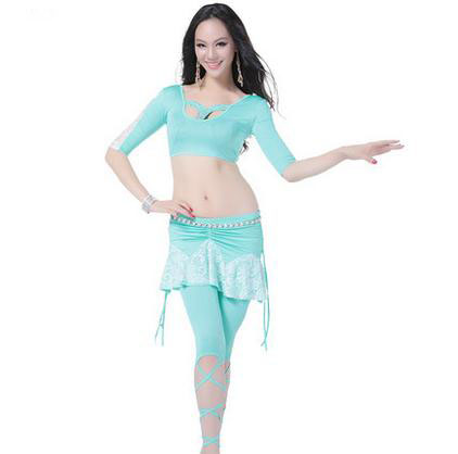 

2020New Belly dance costumes milk silk half sleeves top+Culottes 2pcs women belly dance sets 4kinds of colors lady sets, Blue