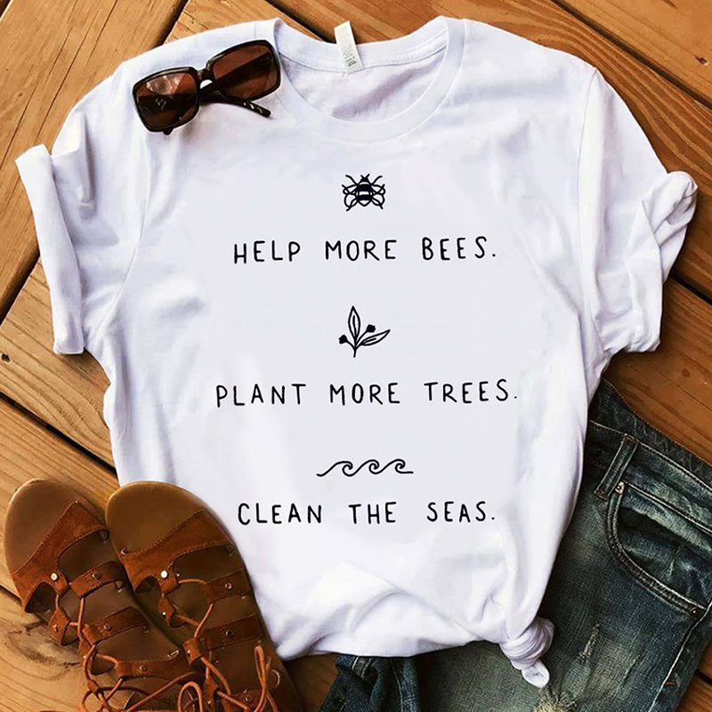 Aide Plus Abeilles 90 Esthétique graphique T-shirts Harajuku Taille Plus Femmes planter plus d'arbres blanc Top O-cou 100% coton T-shirts T-shirt