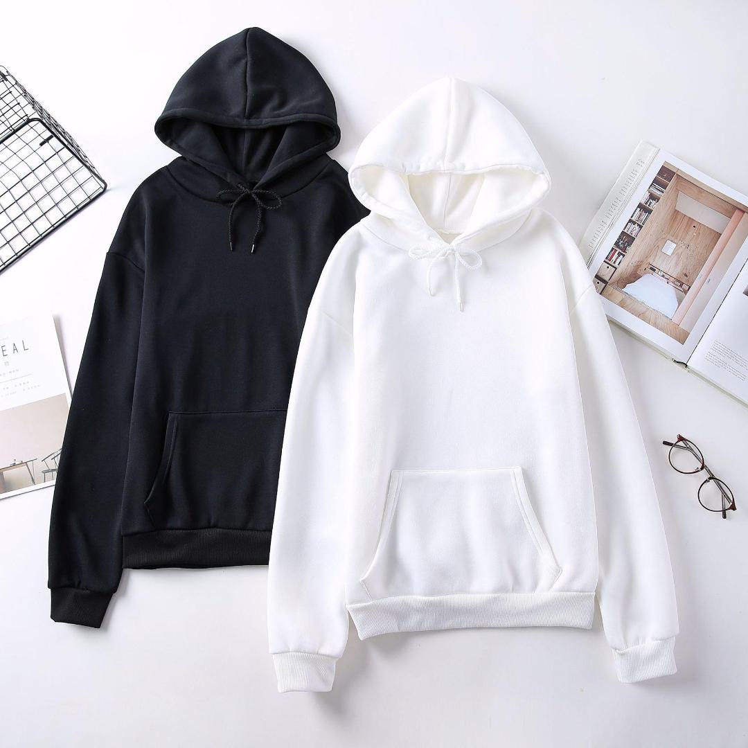 

Women' Hoodies & Sweatshirts Oversized Women Solid Color Harajuku Hooded Casual Female White Black Thick Winter Clothes Loose Hoodie