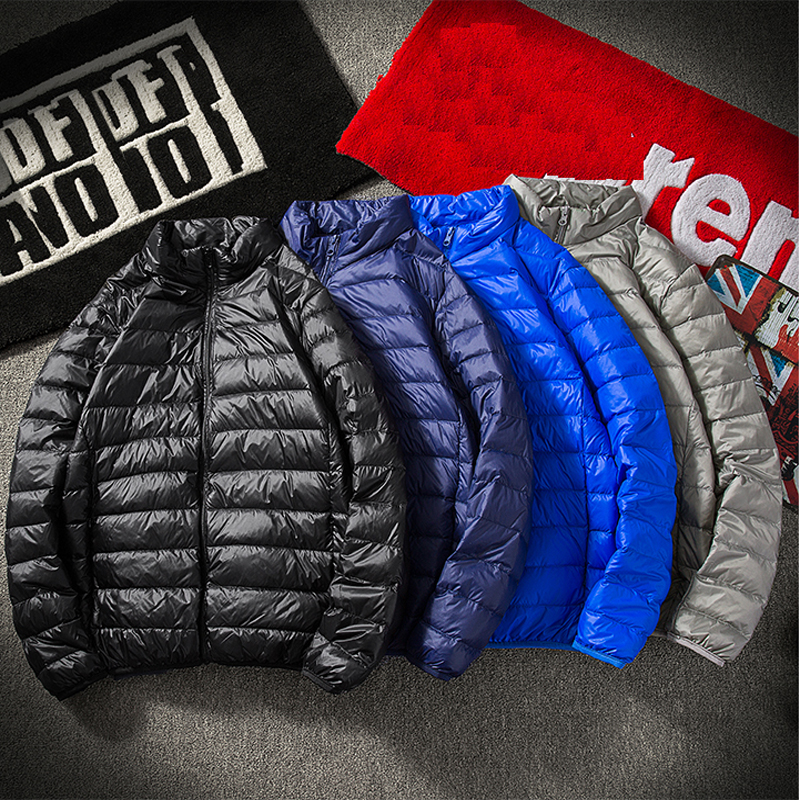 

2018 Winter Coat puffer Jacket Men Autumn Warm Pack-able Lightweight Stand Collar Coats White Duck Down Jakcet Portable Travel, Black