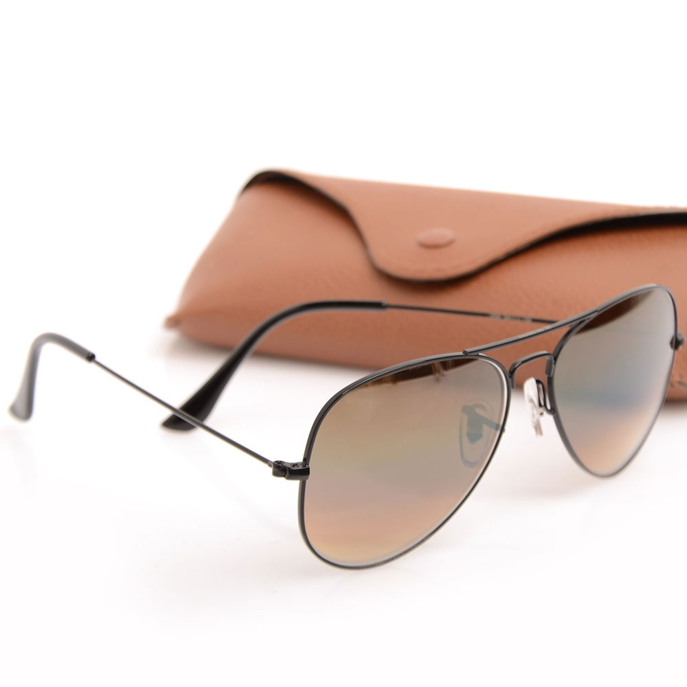 

New Mens Brand Designer Gradient Sunglasses Glass Lens Womens Sun glasses Classic Pilot Glasses Gradient Eyewear 58mm Lens with Brown cases