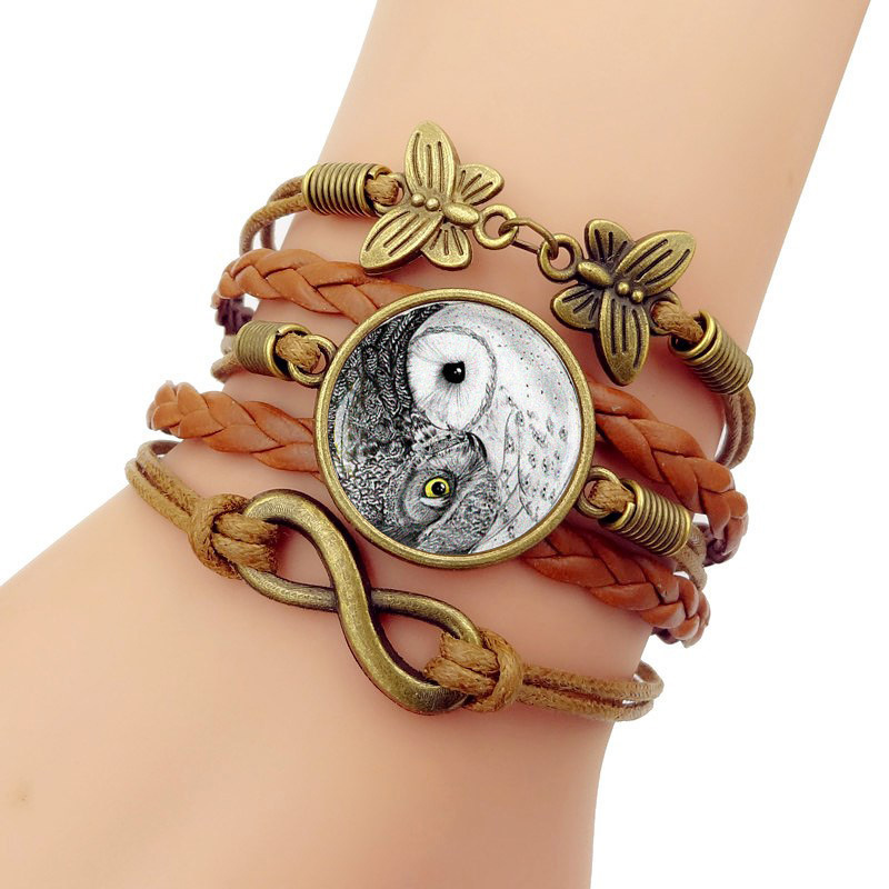 

Yin-yang Owl Time Bracelet Multi-storey Manual Weave Glass Hand Decorate