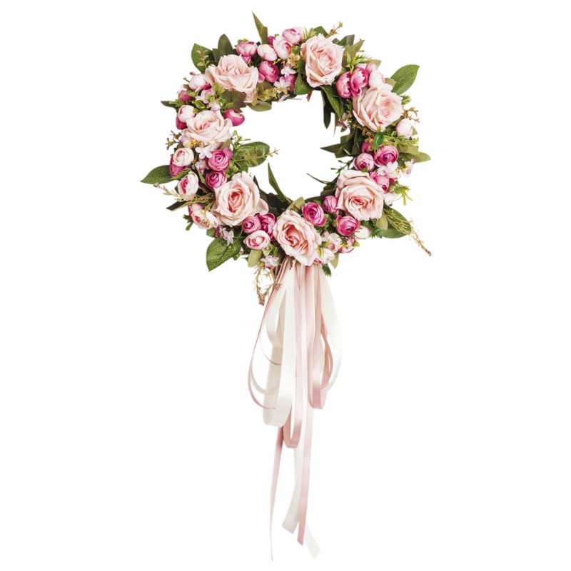 

New Beautiful Heart-shaped Artificial Rose Flowers Wreath Round Wedding Garland Rose Floral Loop Wedding Party Home Decor, B2