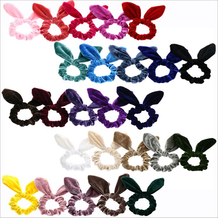 

Velvet Hairbands Rabbit Ear Hair Bands Scrunchy Hair Rope Ties Ring Headband Ponytail Headwraps Headdress Hair Accessories Decoration C6811, 25pcs/bags