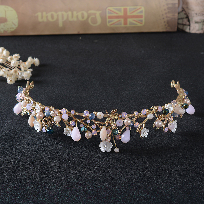 2019 Wholesale Wedding Hair Accessories Bridal Tiara Pink Beads