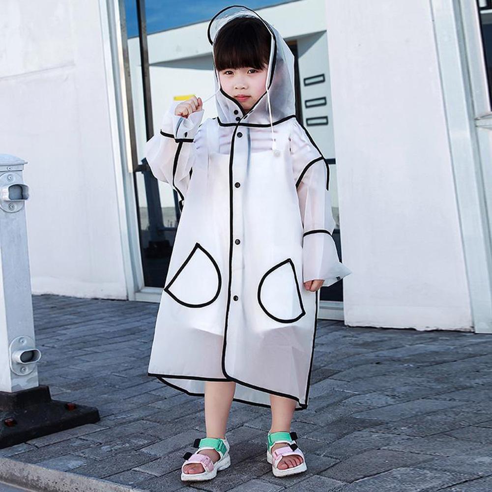 Practical Unisex Children'S Raincoat Kids Poncho Waterproof Rain Poncho Rain Gear Eva Hooded Transparent Rainwear With Pockets tuejG