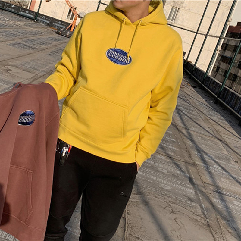 

19FW OVAL APPLIQUE Logo embroidery Hooded Sweatshirt Men Women Fashion Casual Pullover Street Skateboard Hoodies HFLSWY316, Yellow