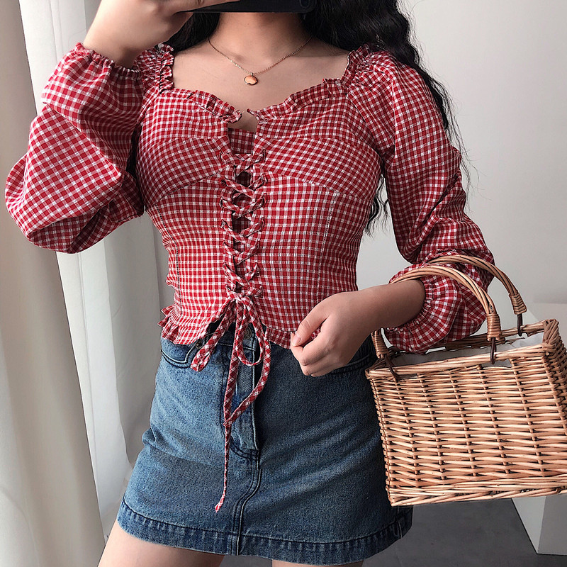 

Fashion slim shirt blouse 2019 Summer Trim Lace Sexy Slim Lace Halter Shirt Women' Chest Tie Top womens tops and blouses, White