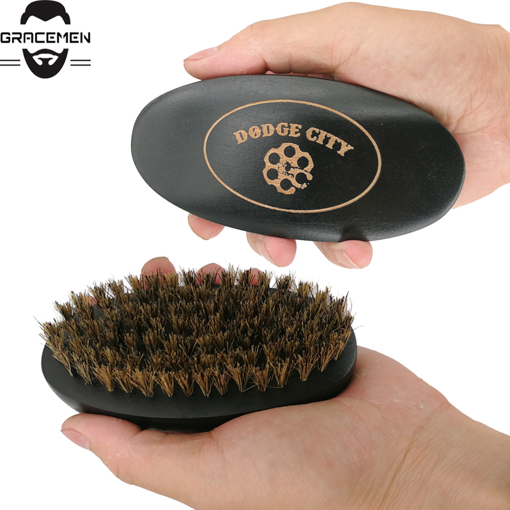 

MOQ 50pcs OEM Custom LOGO Black Wooden Beard Brush Premium Boar Bristle Wood Hair Brush Customized LOGO Facial Brush for Men Grooming