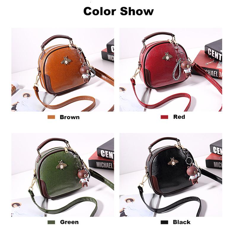 

Designer-Women Bag Genuine Leather Shoulder Bag Crossbody Famous Brand Tote Handbag Round red Cute Small Fashion Bags with Bear Pendant, Black