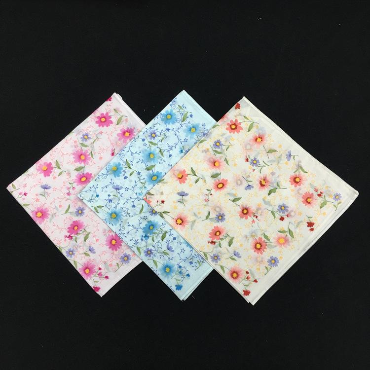 12PCS 43 * 43CM 60S Japanese Korean Cotton Chrysanthemum Print Ladies Handkerchief Small Square-image-536151687