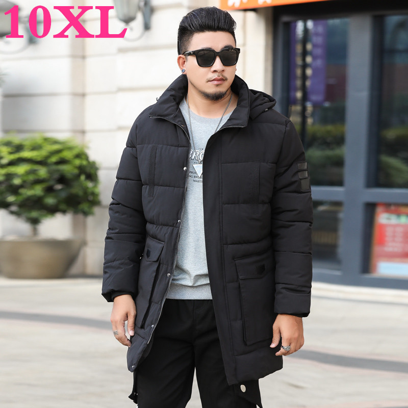 

plus size 10XL 9XL 8XL Parka for men new winter hooded jacket for men Long jacket solid color coat parkas youth clothing, Black