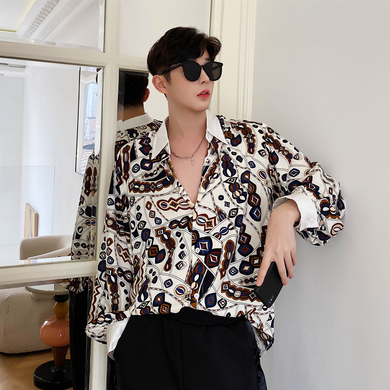 

Men shirts Long sleeve 2020 Streetwear Men Shirt Spring Autumn Vintage Fashion printing Stage Show Dress Shirt Oversized Blouse